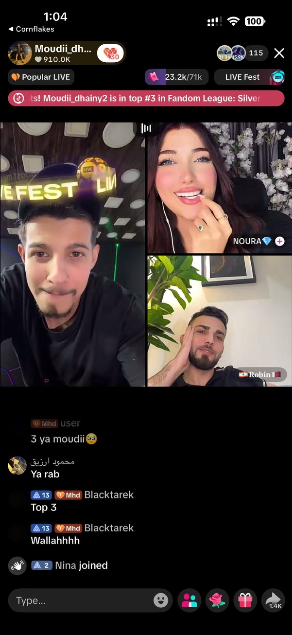 Moudi Dhainy TikTok LIVE stream — Top 3 in Fandom League